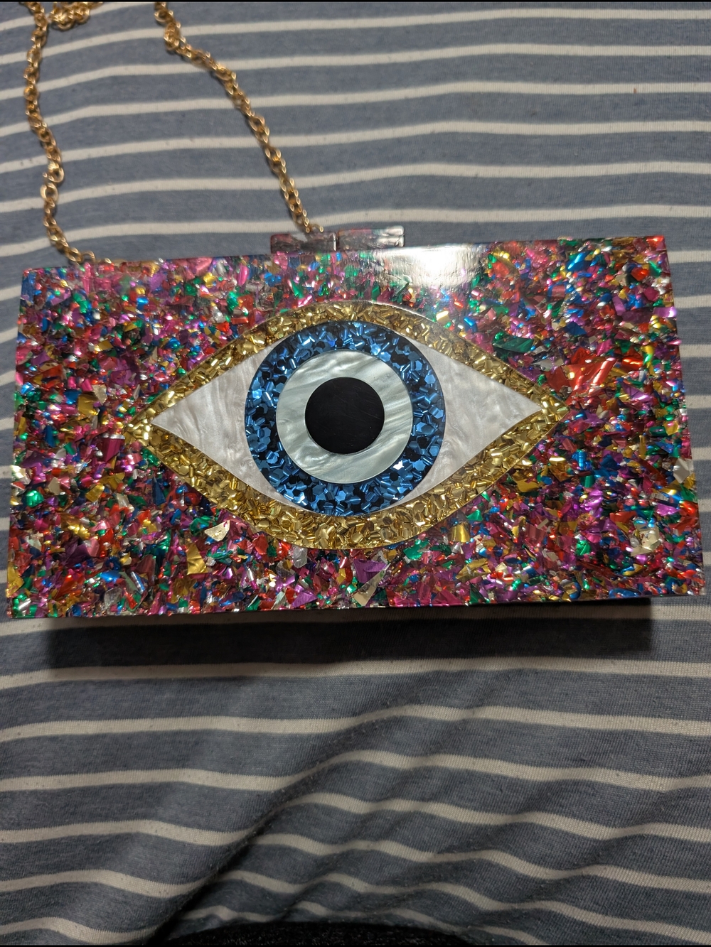 Multicolor Evil Eye Mosaic Clutch Bag with Chain